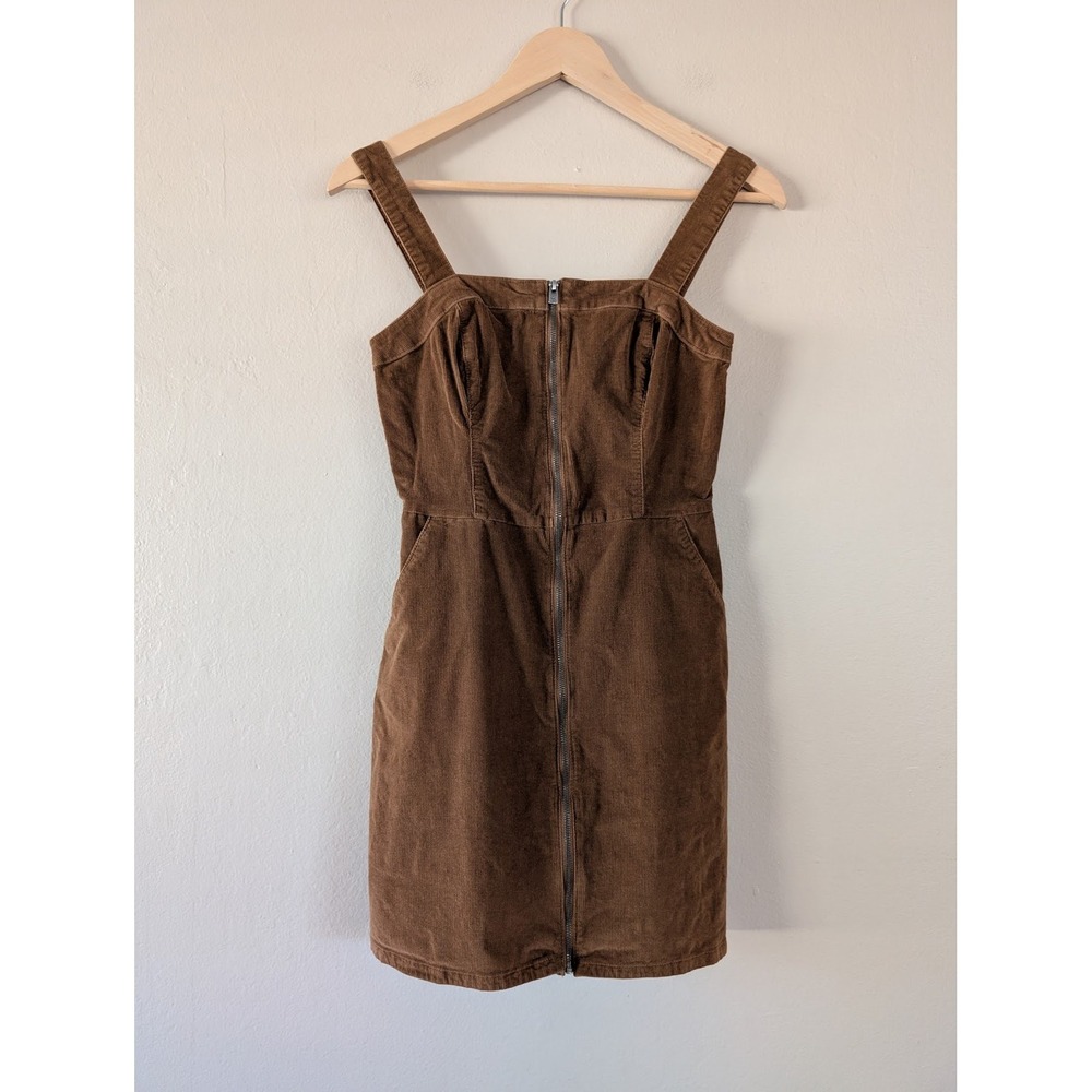 Hollister Brown Corduroy Zip Front Mini Dress Sleeveless Pinafore Women S Goblin